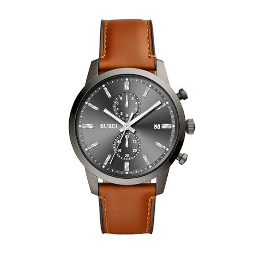 BUREI メンズ腕時計 ブラウン 革ベルト アナログ 日付表示 クオーツ 防水 軽量 うで 時計 シンプル おしゃれ ビジネス カジュアル 高校生 父の日 高級プレゼント ウォッチ (コーヒー色)